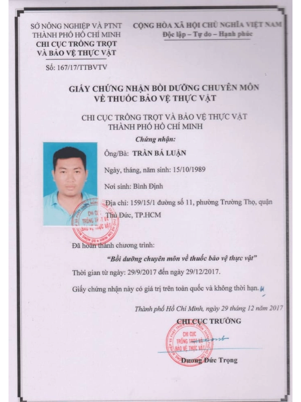 chứng chỉ chất lượng diệt mối